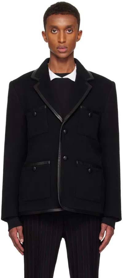 Ernest W Baker Black Leather Trim Single Breasted Blazer