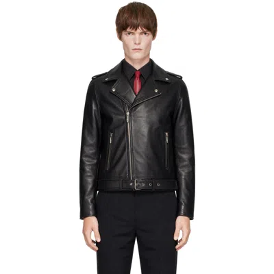 Ernest W Baker Black Perfecto Leather Jacket In Black Leather