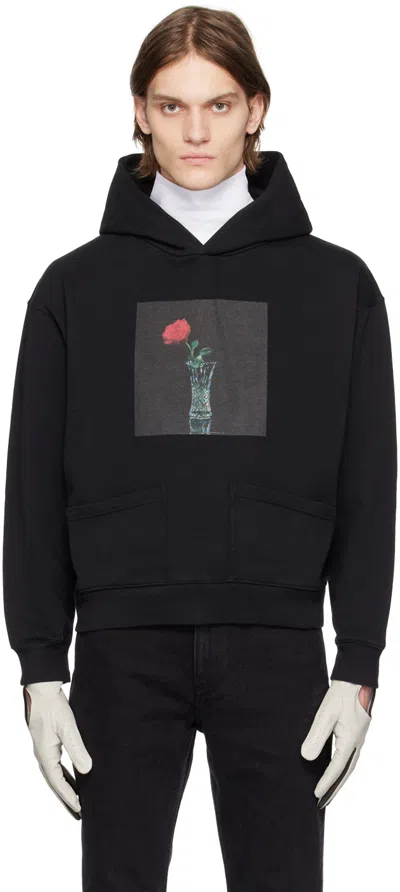 Ernest W Baker Black Rose Print Hoodie In Black W/ Black Rose