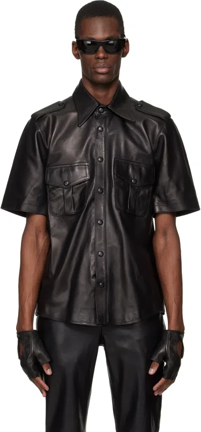 Ernest W Baker Black Short Sleeve Leather Shirt
