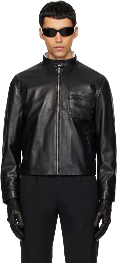 Ernest W Baker Black Snake Trim Leather Jacket