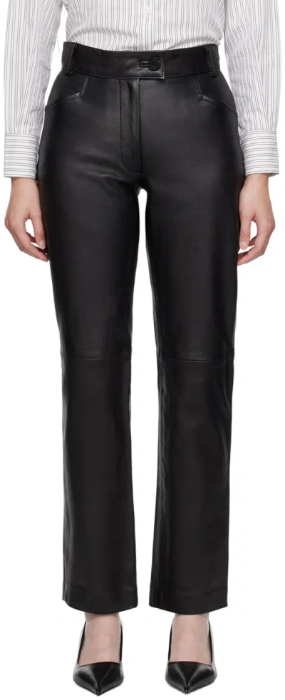 Ernest W Baker Black Straight-fit Leather Pants