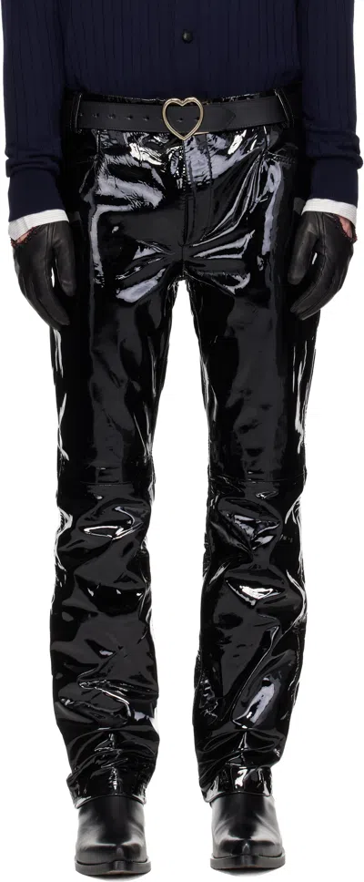 Ernest W Baker Black Straight Fit Leather Trousers