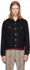 Ernest W Baker Buttoned Flap-pocket Jacket In Black W/ Rose Studs