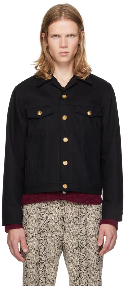 Ernest W Baker Black Studded Denim Jacket In Black W/ Rose Studs