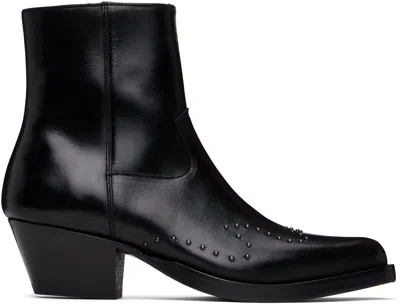 Ernest W Baker Black Studded Western Boots In Black W/ Black Studs