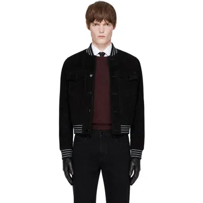 Ernest W Baker Black Suede Varsity Jacket