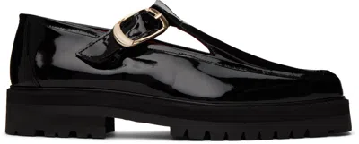 Ernest W Baker Black T-bar Monkstraps In Black Patent Leather