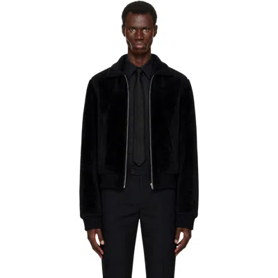 Ernest W Baker Black Zip Shearling Jacket In Black Shearling