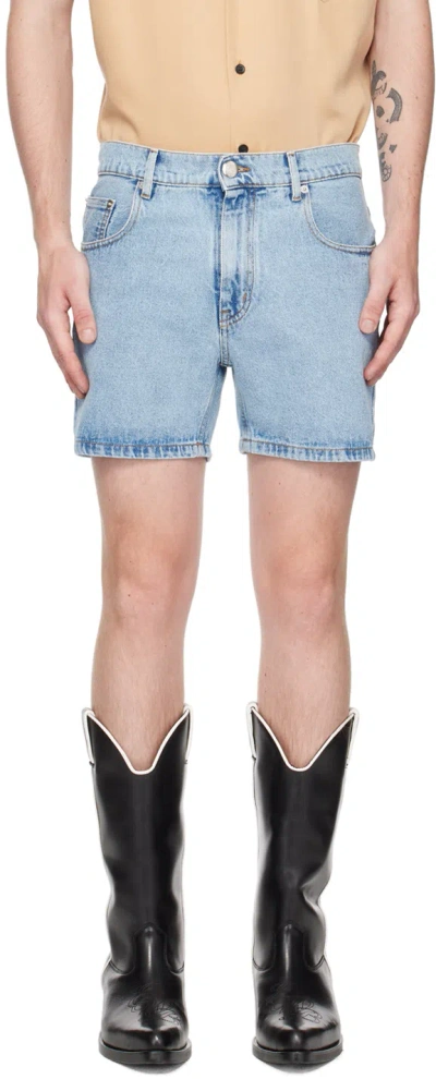 Ernest W Baker Blue Faded Denim Shorts In Light Blue Organic D
