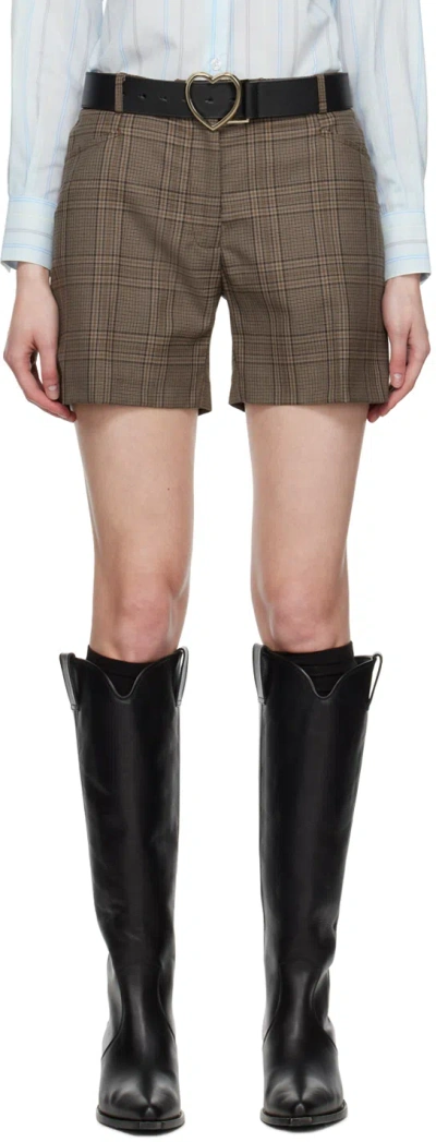 Ernest W Baker Brown Check Shorts In Beige&brown Check