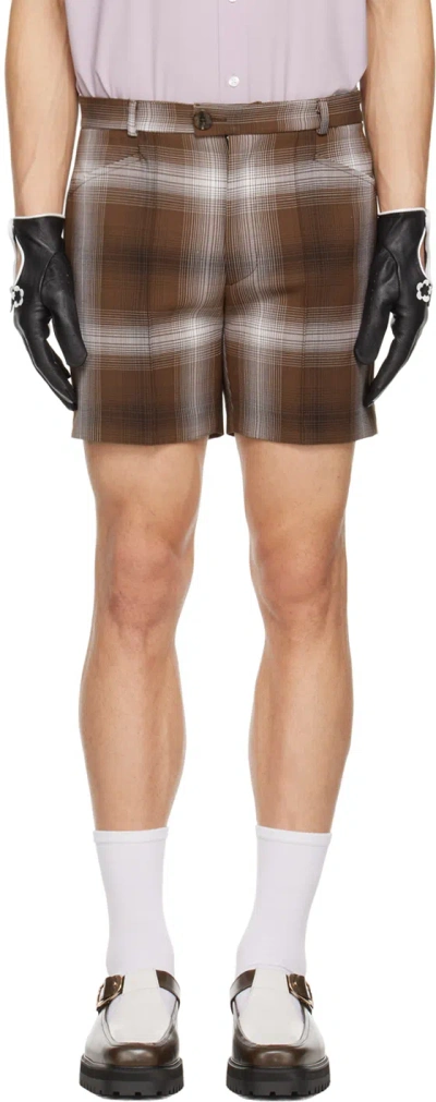 Ernest W Baker Brown Check Shorts In Brown 70's Check