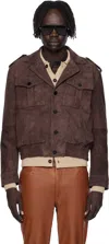 Ernest W Baker Brown Suede Military Bomber Jacket In Brown