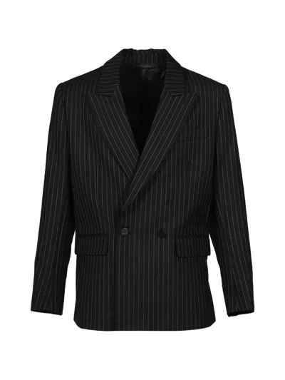 Ernest W Baker Double-breasted Pinstripe Blazer In Black