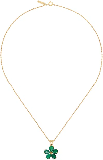Ernest W Baker Gold & Green Stone Flower Necklace