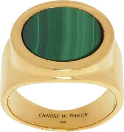 Ernest W Baker Gold Malachite Stone Natural Stone Ring