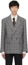 Ernest W Baker Gray Check Double Breasted Blazer In Grey Check