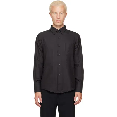 Ernest W Baker Gray Classic Shirt In Black & Camel Stripe