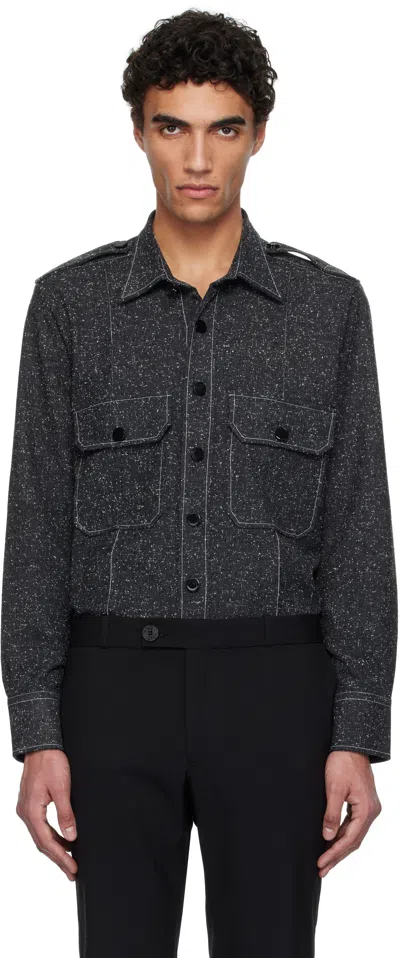 Ernest W Baker Gray Pocket Overshirt In Black Bouclã©
