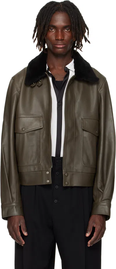 Ernest W Baker Khaki Aviator Leather Jacket In Green