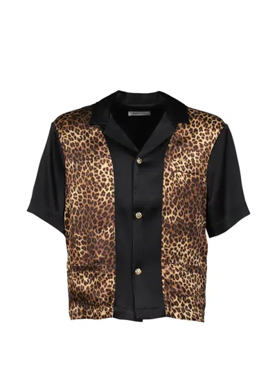 Ernest W Baker Leopard-print Panelled Shirt In Black
