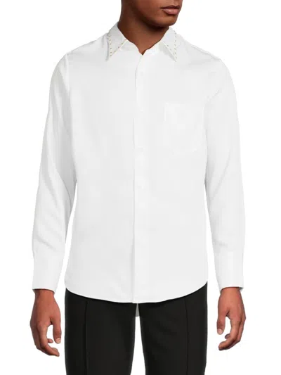 Ernest W Baker Men's Gold-studded Tencel Button-front Shirt In White