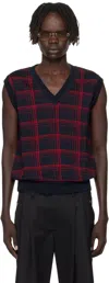 Ernest W Baker Navy & Red Check Jacquard Vest In Blue
