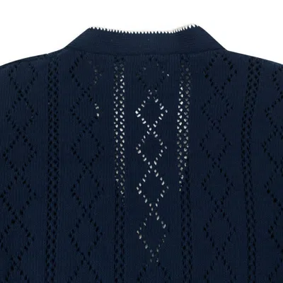 Ernest W Baker Open Knit Navy Cardigan In Blue