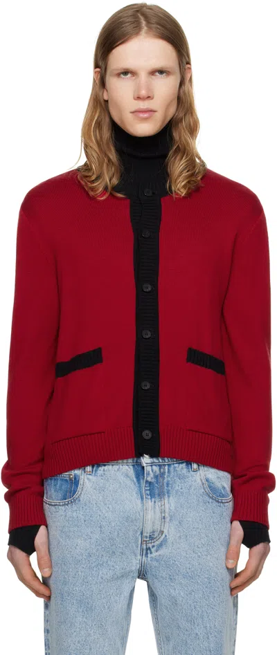 Ernest W Baker Red Contrast Rib Cardigan In Red & Black