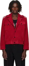 Ernest W Baker Red Military Suede Bomber Jacket In Red