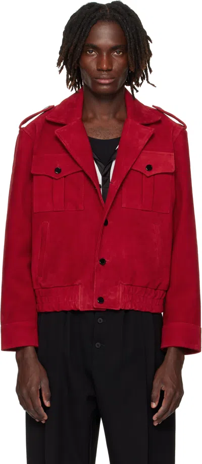 Ernest W Baker Red Military Suede Bomber Jacket