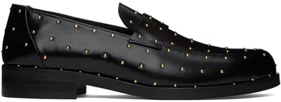 Ernest W Baker Ssense Exclusive Black Studded Leather Loafers In Black W/ Gold Studs