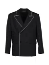 Ernest W Baker Trim Double-breasted Blazer In Black