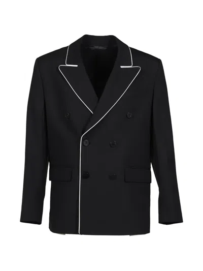 Ernest W Baker Trim Double-breasted Blazer In Black