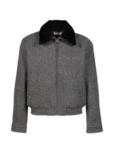 Ernest W Baker Tweed Shearling-collar Jacket In Gray