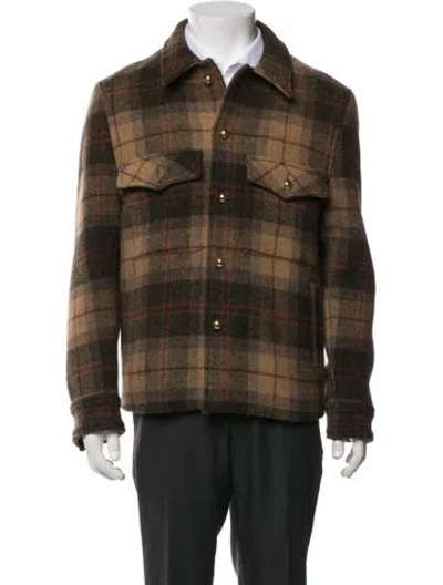 Pre-owned Ernest W Baker Virgin Wool Plaid Print Jacket In Green