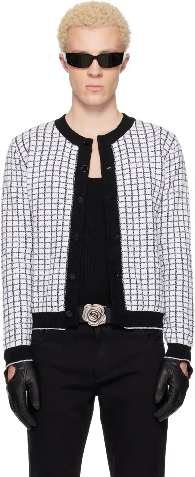 Ernest W Baker White & Black Check Boucle Cardigan In Multi