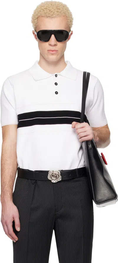 Ernest W Baker White & Black Striped Polo