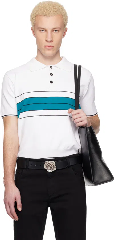 Ernest W Baker White & Green Striped Polo