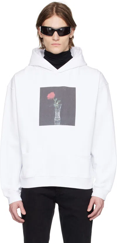 Ernest W Baker White Rose Print Hoodie In White W/ Black Rose