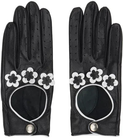 Ernest W. Baker Black & White Floral Leather Gloves In Black&white