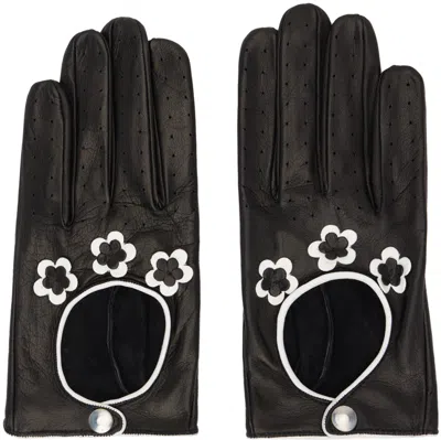 Ernest W. Baker Black & White Floral Leather Gloves In Black&white