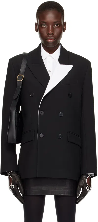 Ernest W. Baker Black Double-breasted Blazer In Black & White Lapel