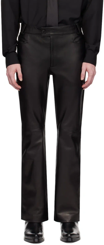 Ernest W Baker Black Flared Leather Trousers In Black Leather