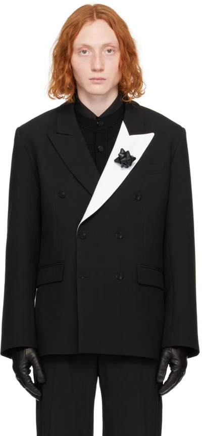 Ernest W Baker Black Peaked Lapel Blazer In Black & White Lapel