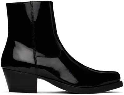 Ernest W Baker Black Western Boots In Black Patent Leather