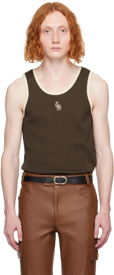 Ernest W Baker Brown Embroidered Tank Top In Brown W/camel