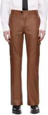 ERNEST W BAKER BROWN FLARED LEATHER CARGO PANTS