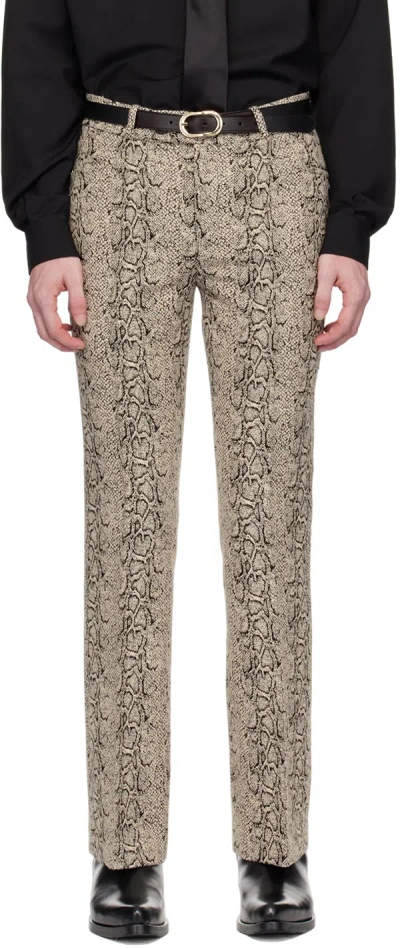 Ernest W. Baker Off-white & Black Flared Trousers In Snake Bouclã©