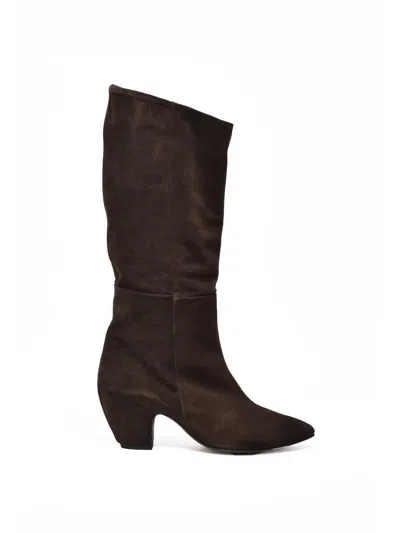 Ernesto Dolani Turquoise Suede Block-heel Boots In Brown